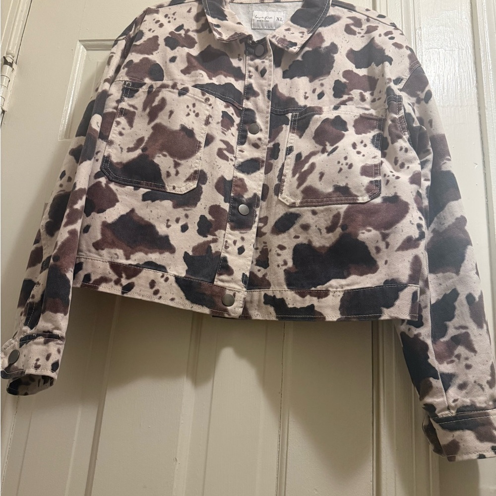Brand new love, Fire Black and Brown Patterned Cropped Jean Jacket